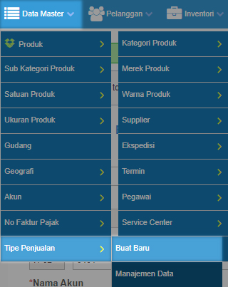 Menu Data Master untuk Membuat Tipe Penjualan
