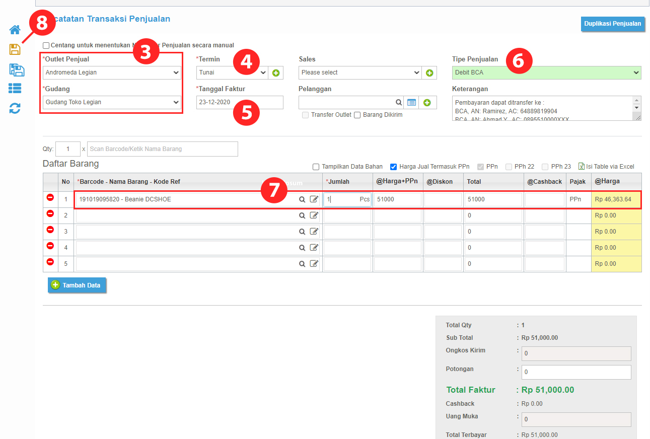 Form Input Faktur Penjualan dengan MDR