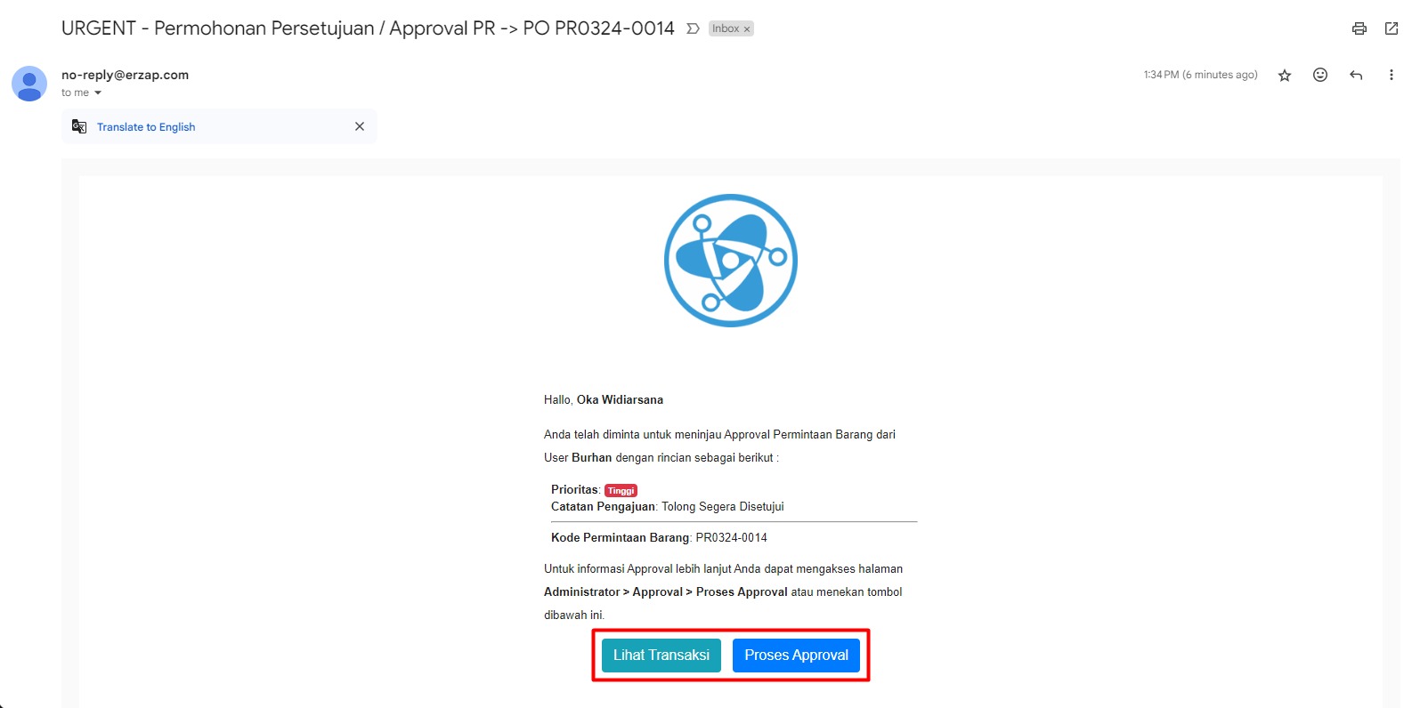Isi Email Approval Permintaan Barang