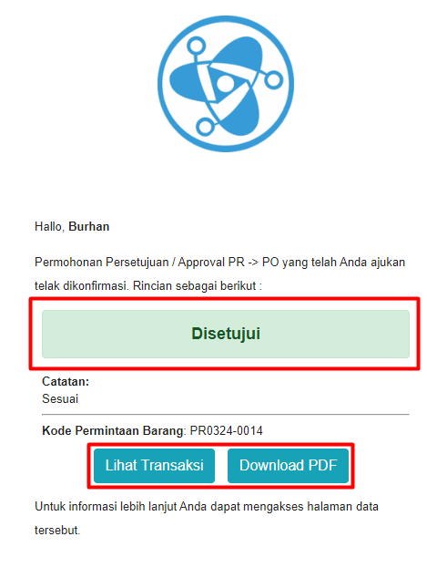 Email Notifikasi Approval Disetujui