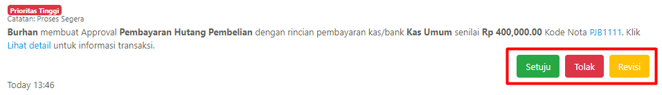 Tombol Setujui, Tolak, dan Revisi