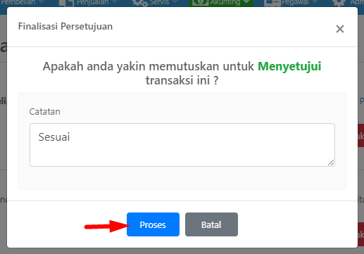 Pop-up Finalisasi Persetujuan