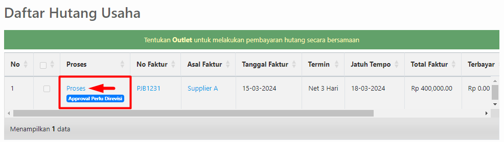 Daftar Hutang Usaha dengan status Revisi