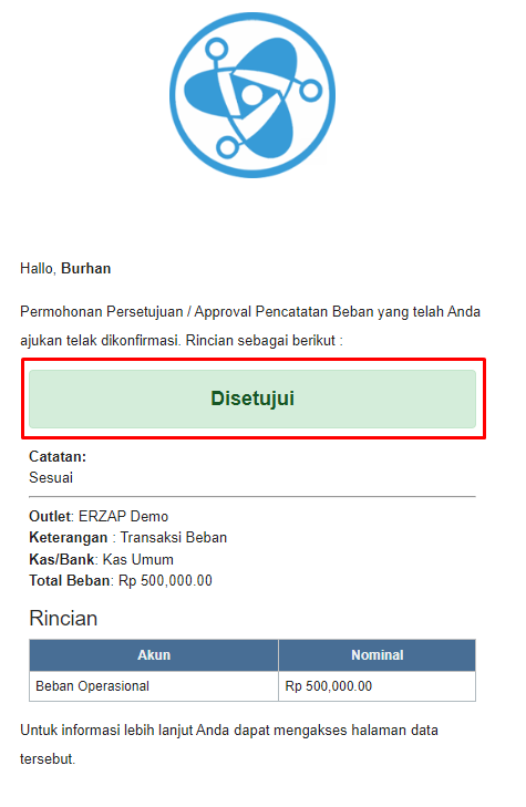 Email notifikasi persetujuan approval