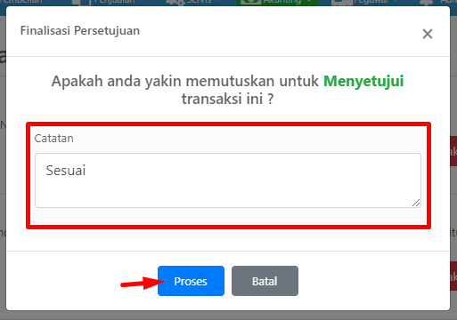 Pop-up Finalisasi Persetujuan