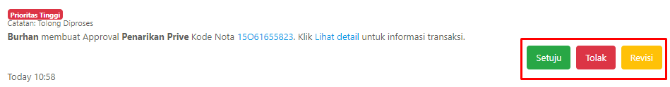Tombol-tombol opsi approval
