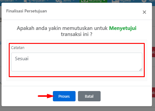 Pop-up Finalisasi Persetujuan