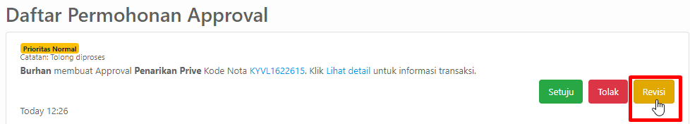 Tombol Revisi pada approval