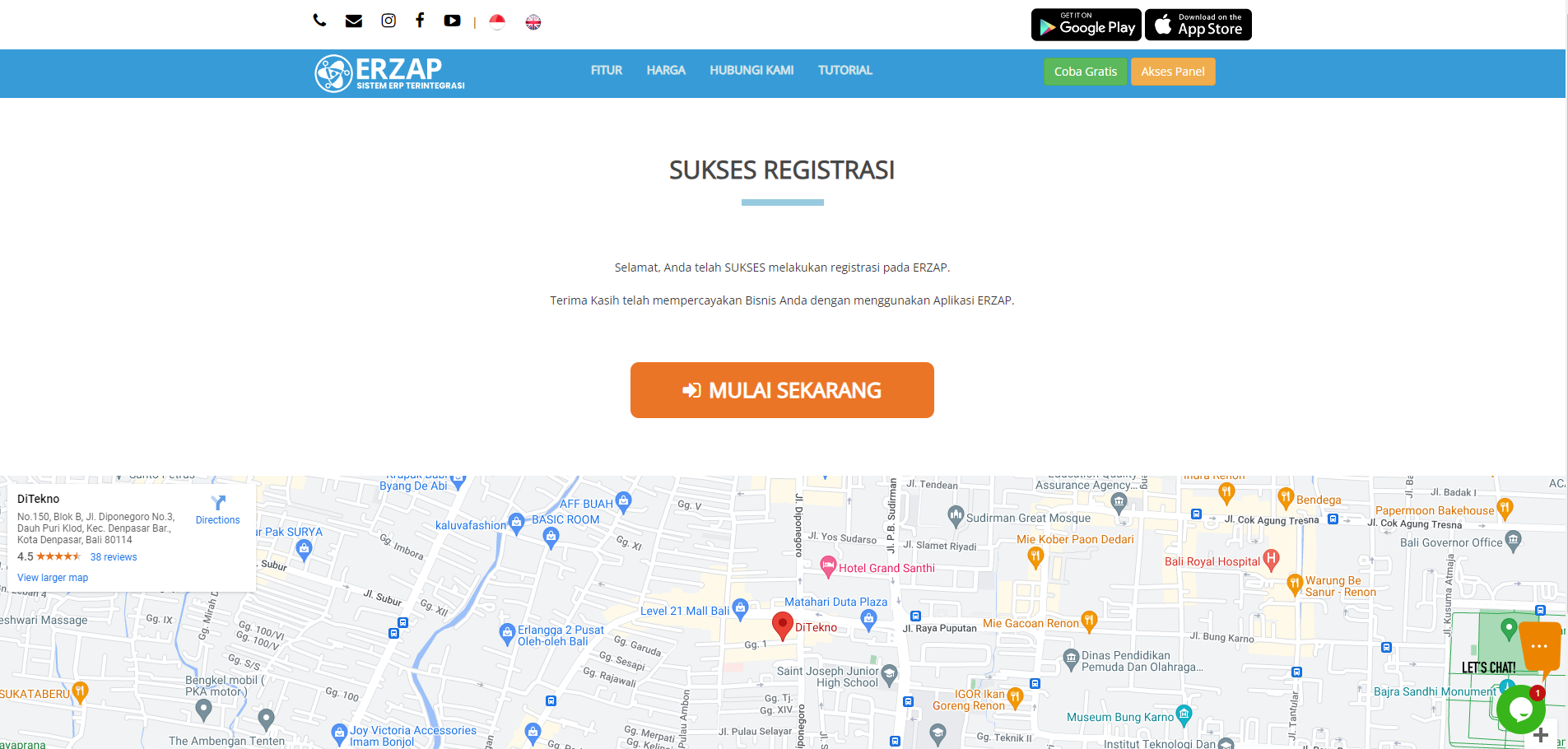 Pesan Sukses Registrasi