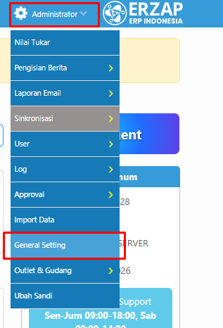 Screenshot menu Administrator General Setting Pick Pack