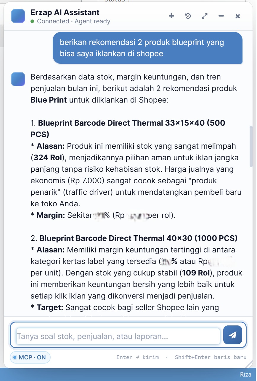 Contoh pertanyaan rekomendasi produk ke AI Assistant