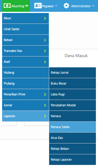 menu laporan neraca saldo erzap erp